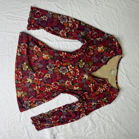 Burgundy floral long sleeve top SIZE S - Picture 2 of 8
